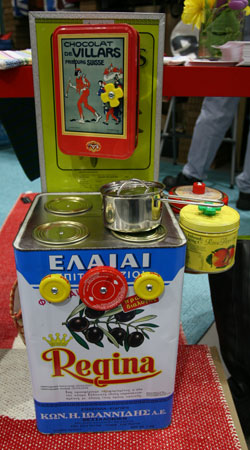 reused tin kitchen stove A toy kitchen stove made from reused tins and jar caps