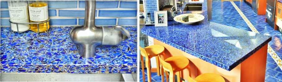 recycled blue glass countertops